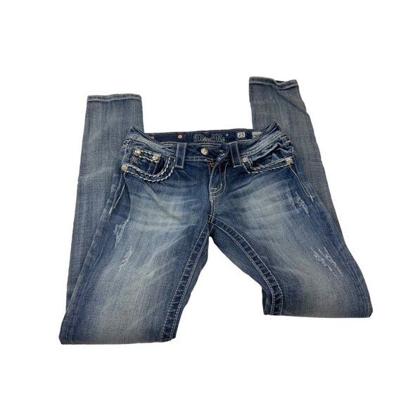 Miss Me Skinny Low Rise Jeans Sz 25 Embellished Bling Pockets Y2K Rodeo - Picture 3 of 4